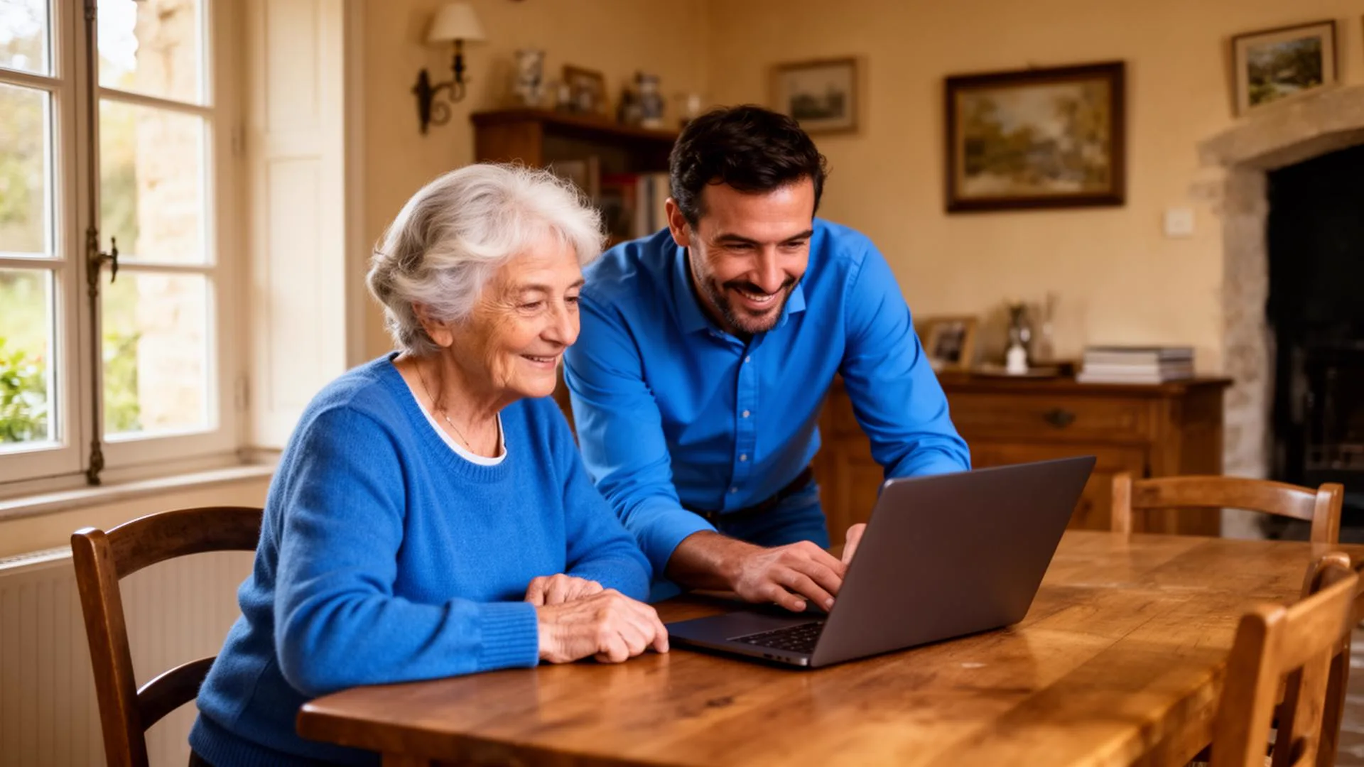 Particulier accompagné par un technicien IAD Micro Plus à domicile