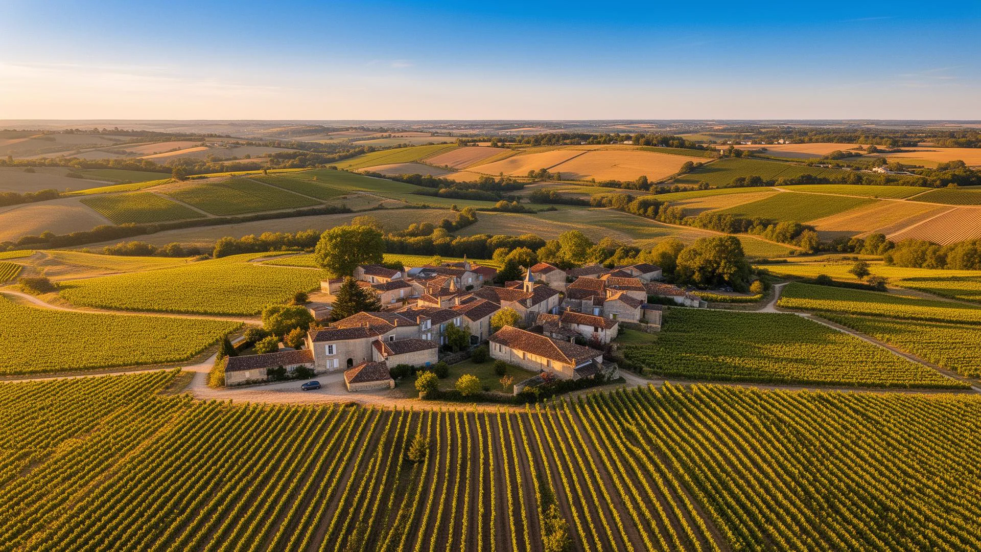 Vue aérienne des vignobles de l'Entre-deux-Mers près de Sadirac